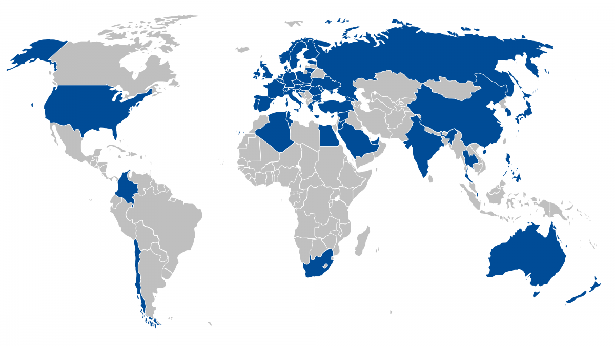 Weltkarte mit Clina Vertriebsländern
